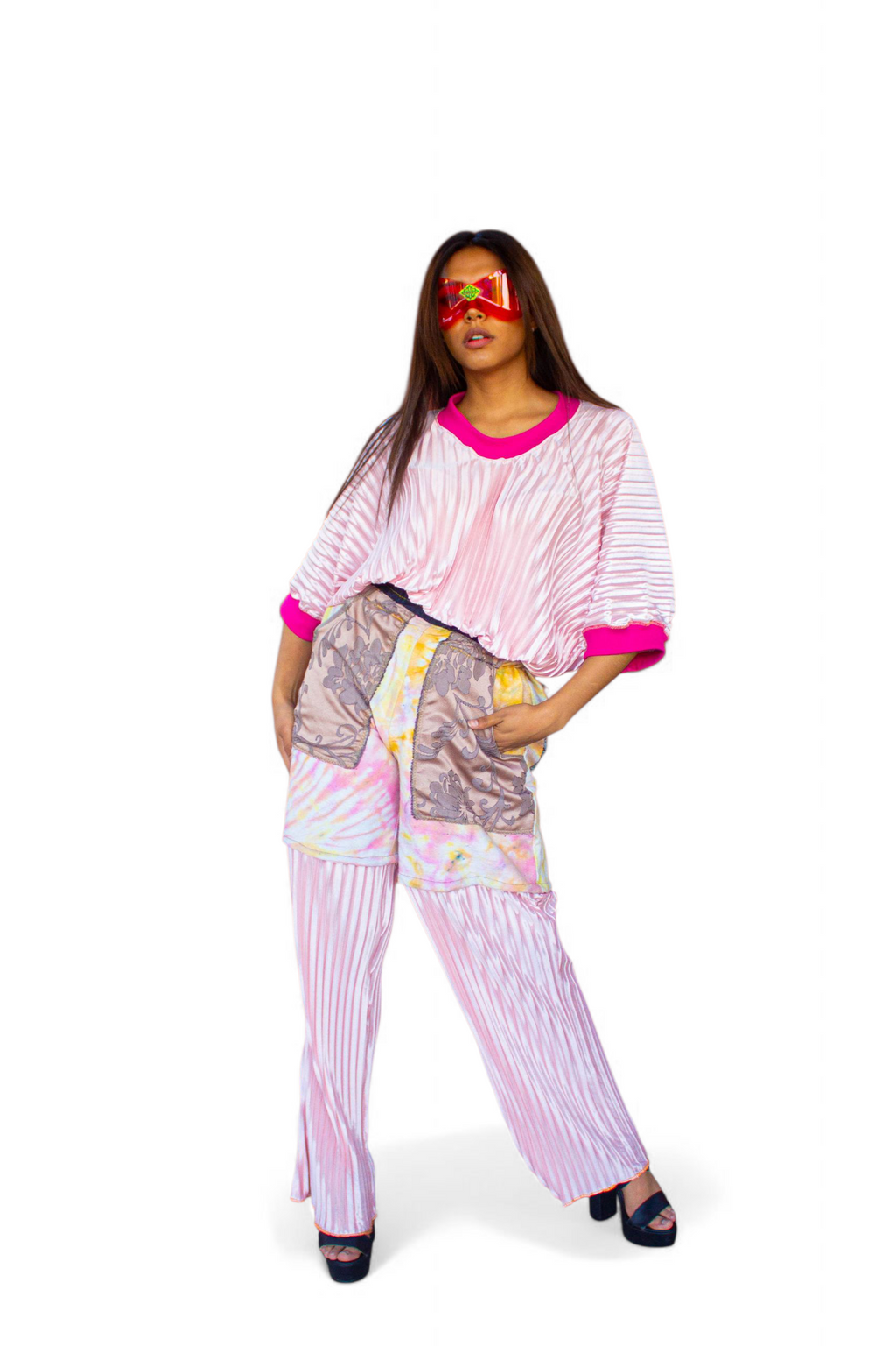 Set de top y pants de tela plisada